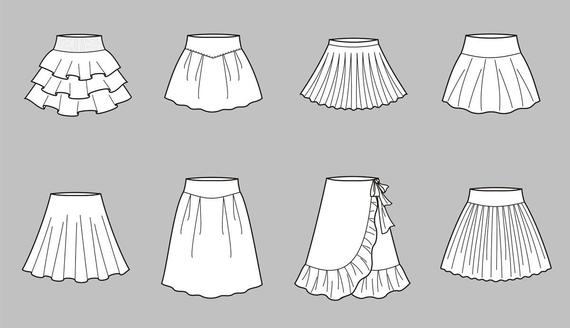 570x328 Skirt Vector Fashion Flat Sketch Adobe Illustrator Design Etsy - Skirt Flat Sketch