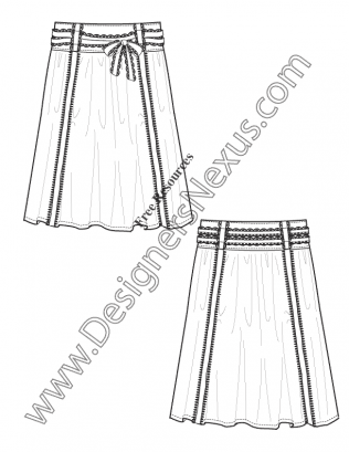 316x409 V25 Lace Trim Skirt Flat Fashion Sketch Template Free - Skirt Flat Sketch