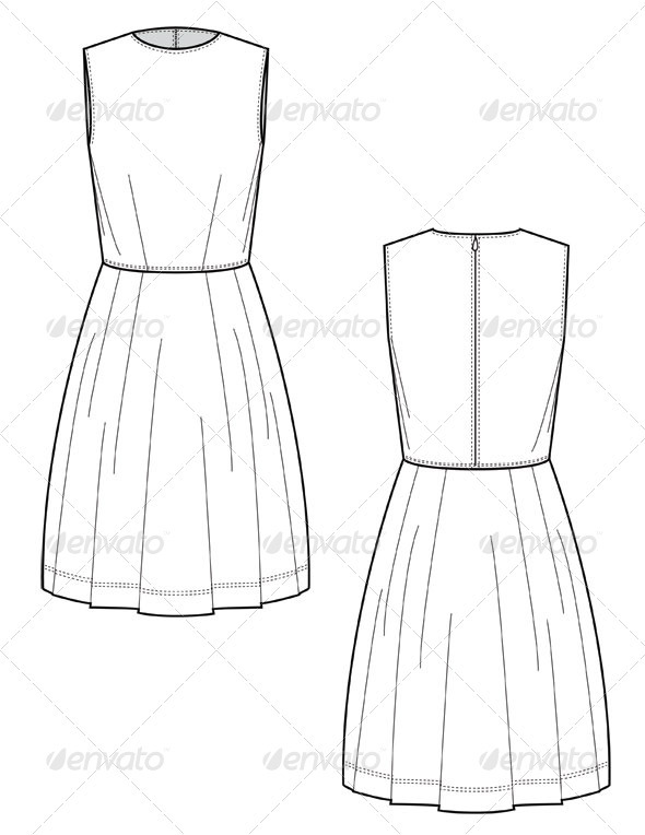 590x764 Fashion Flats For Knee Length Dress W Full Skirt By Studio524 - Skirt Flat Sketch