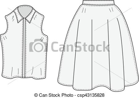 450x317 Skirt And Blouse Set Sketch Retro Style. Clothes, Hand Drawing - Skirt Sketch