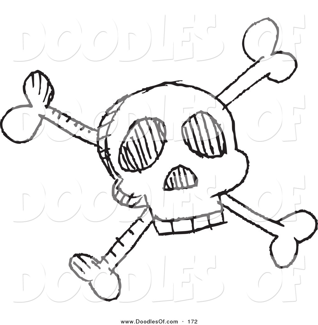 1024x1044 Vector Clipart Of A Cartoon Black And White Skull And Crossbones - Skull And Crossbones Sketch