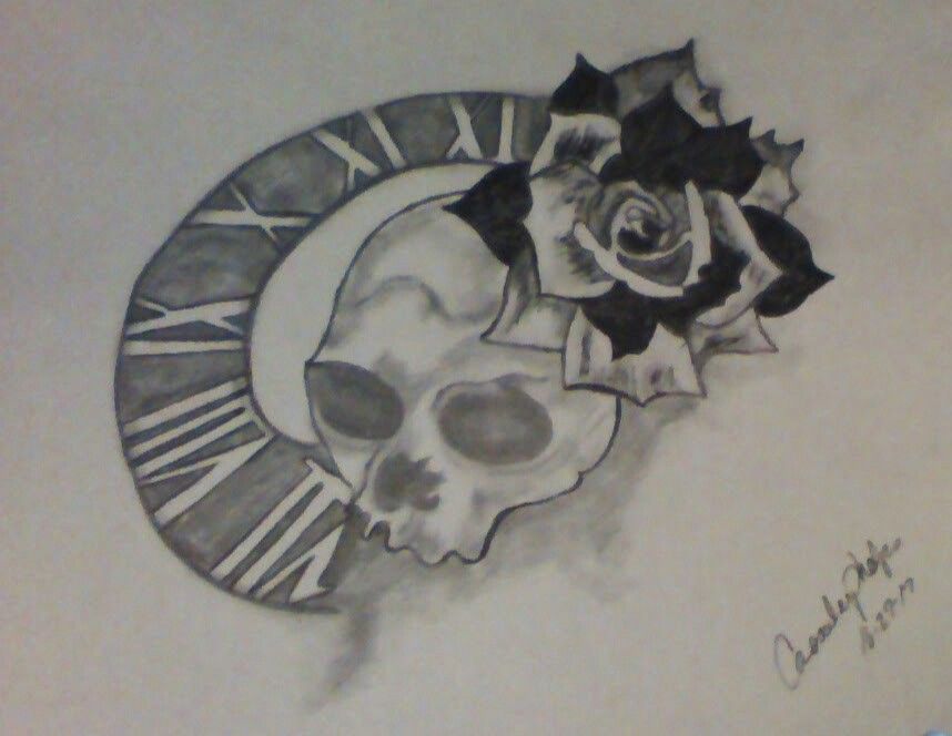 858x664 More Practice Time.... Messed Up Rose As. Usual Messing Around - Skull And Rose Sketch