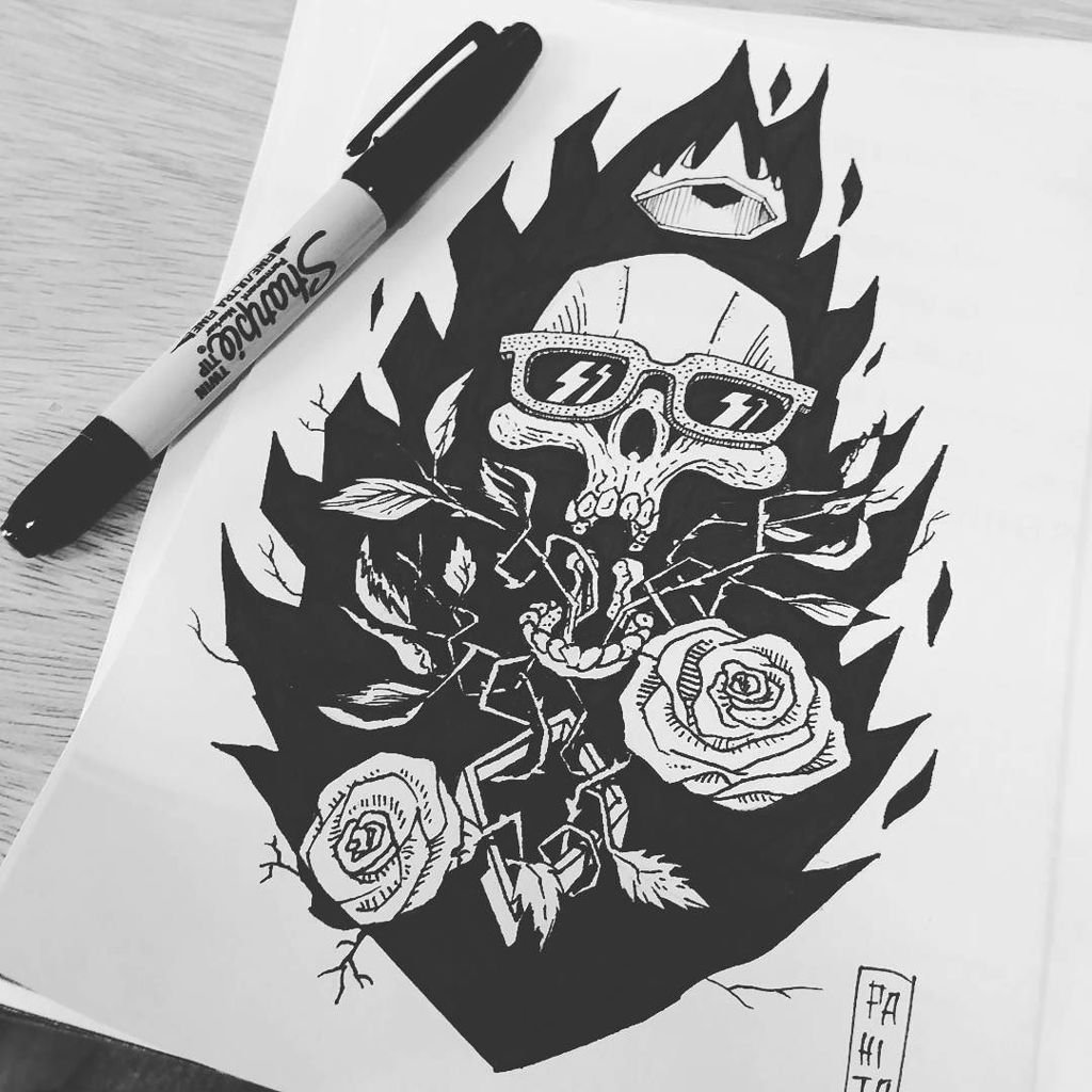 1024x1024 P A H I T O On Twitter Firestarter - Skull On Fire Sketch