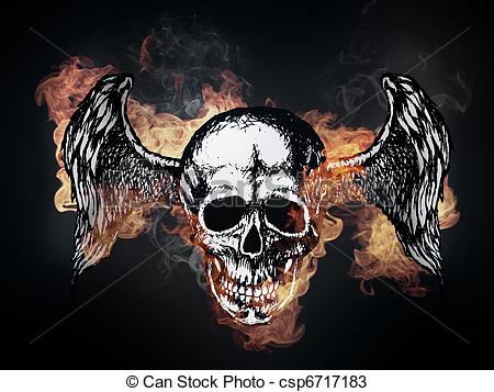 450x357 Sketch Of Human Skull In Fire Isolated On Black Background. - Skull On Fire Sketch
