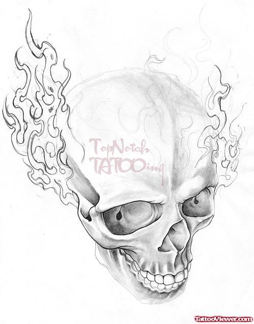500x637 Skull With Fire And Flame Tattoo Design Tattoo - Skull On Fire Sketch