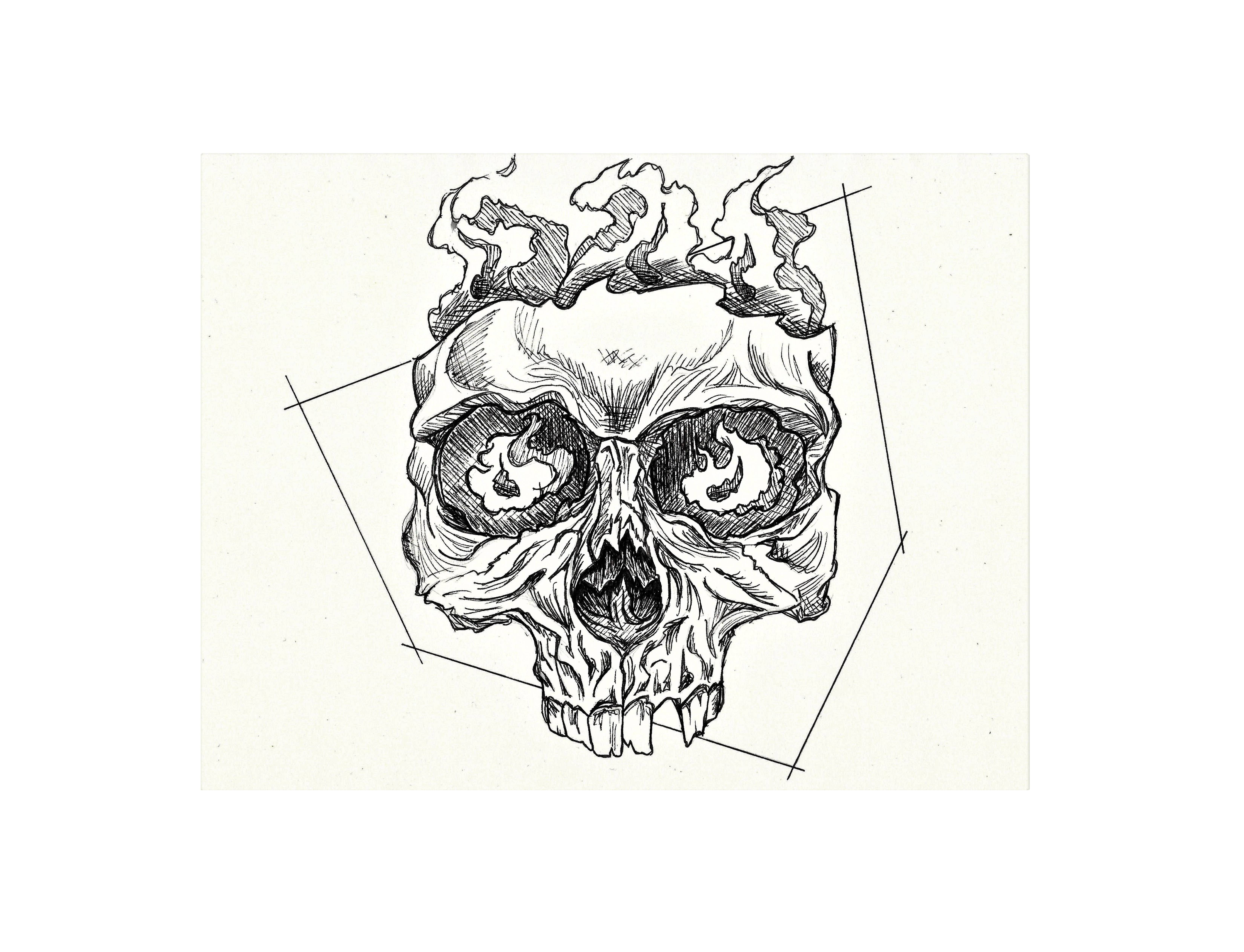 6600x5050 Skull On Fire - Skull On Fire Sketch