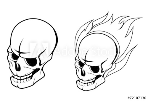 500x344 Skull With Fire Flame - Skull On Fire Sketch