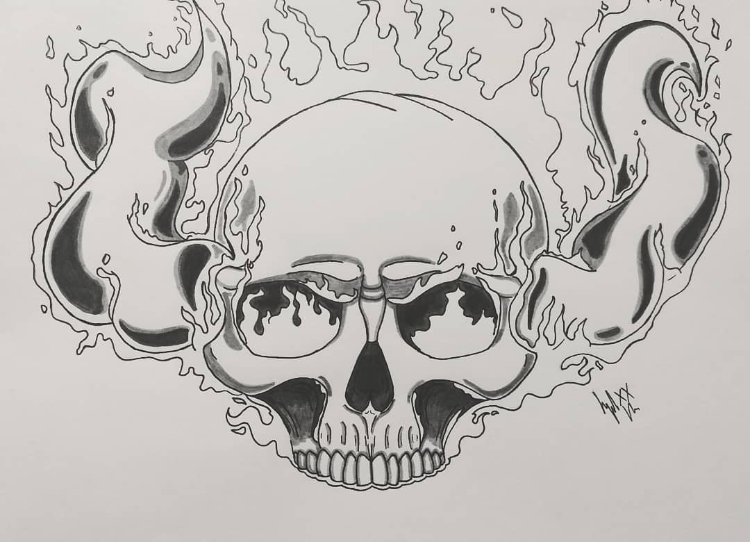 1080x780 Skullonfire - Skull On Fire Sketch