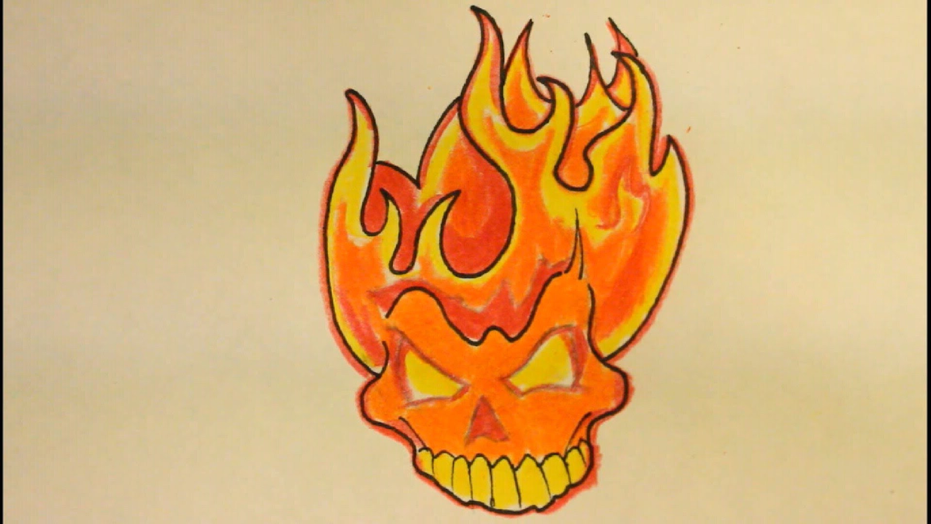 1920x1080 How To Draw A Skull On Fire With Flameseasy For Beginners - Skull On Fire Sketch