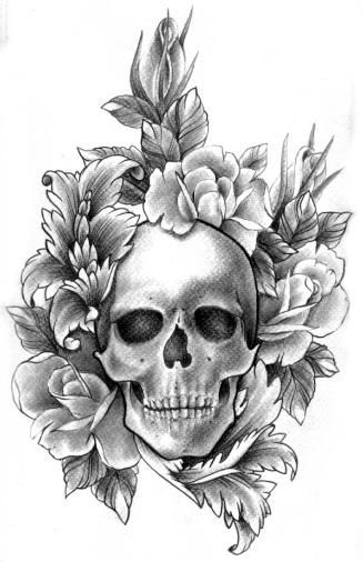 327x506 Drawn Skull Rose - Skull Rose Sketch