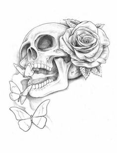 236x309 Black And White Skull And Rose Drawings - Skull Rose Sketch