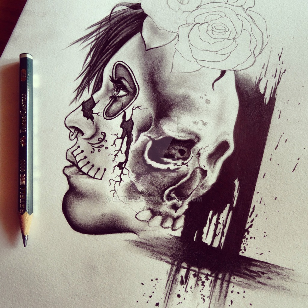 1024x1024 Collection Of Spider Web Skull And Rose Tattoo Sketch - Skull Rose Sketch