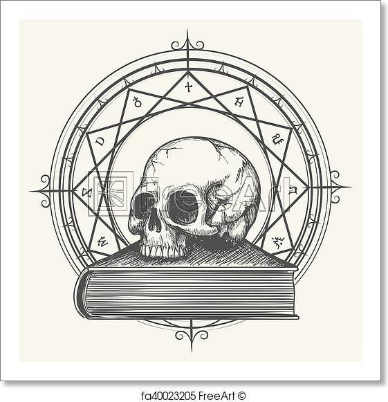 561x581 Free Art Print Of Magic Book Sketch With Skull. Magic Book Sketch - Skull Sketch