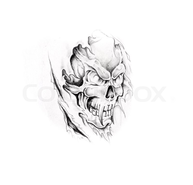 800x764 Sketch Of Tattoo Art, Monster, Skull Stock Photo Colourbox - Skull Sketch Art
