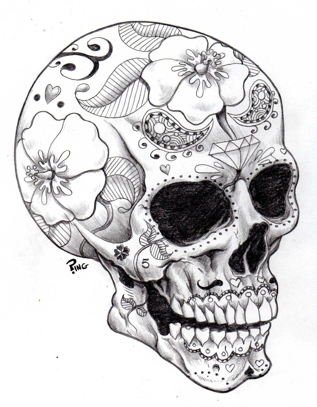 1024x1314 Sketches Of Sugar Skulls Skull Drawings Sugar Skull Pingpingriff - Skull Sketch Art
