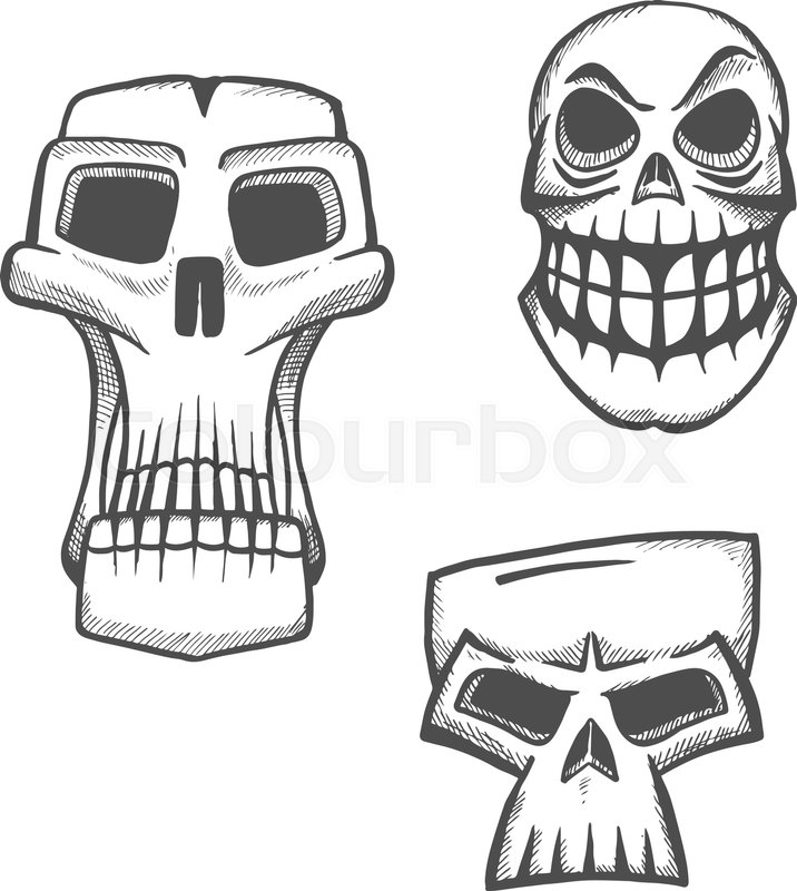 716x800 Skull Sketch Icons Set. Halloween Scary Skeleton Face Sign For - Skull Sketch Images