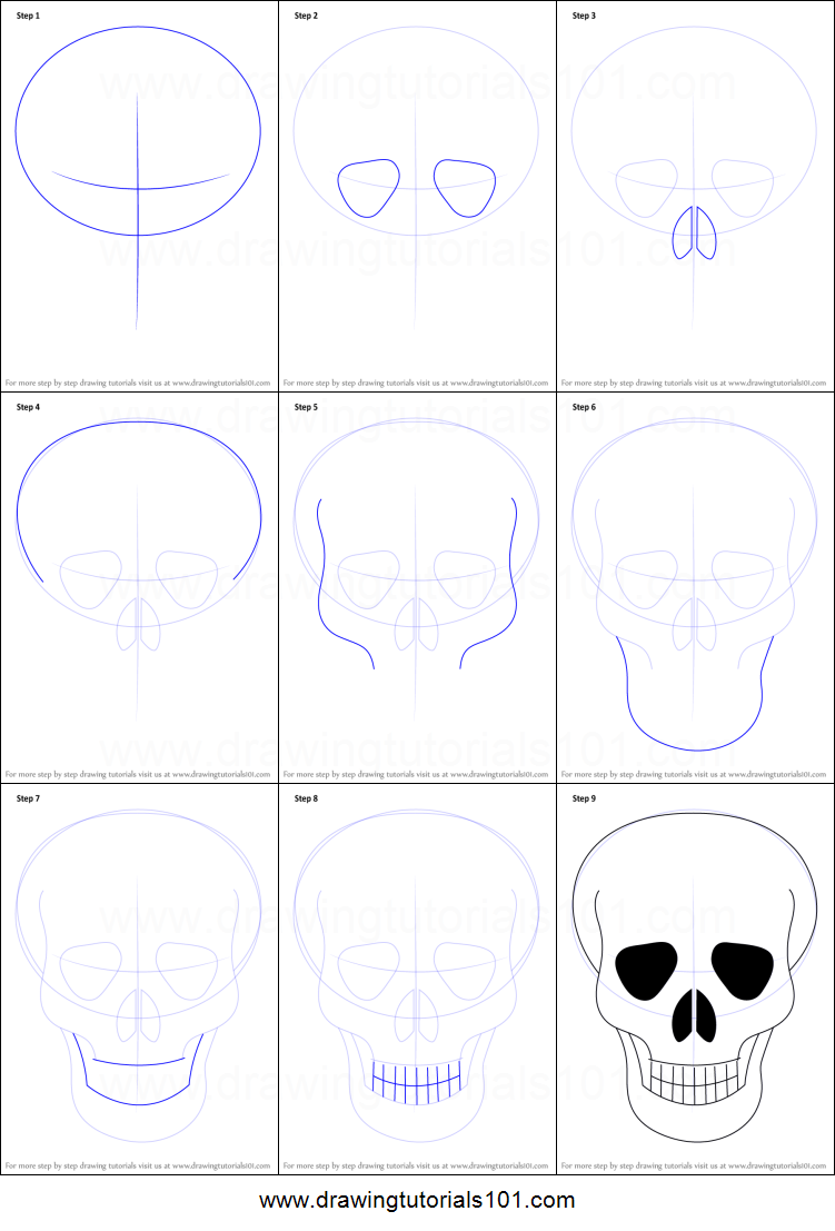 751x1107 How To Draw Skull Easy Printable Step By Step Drawing Sheet - Skull Sketch Step By Step