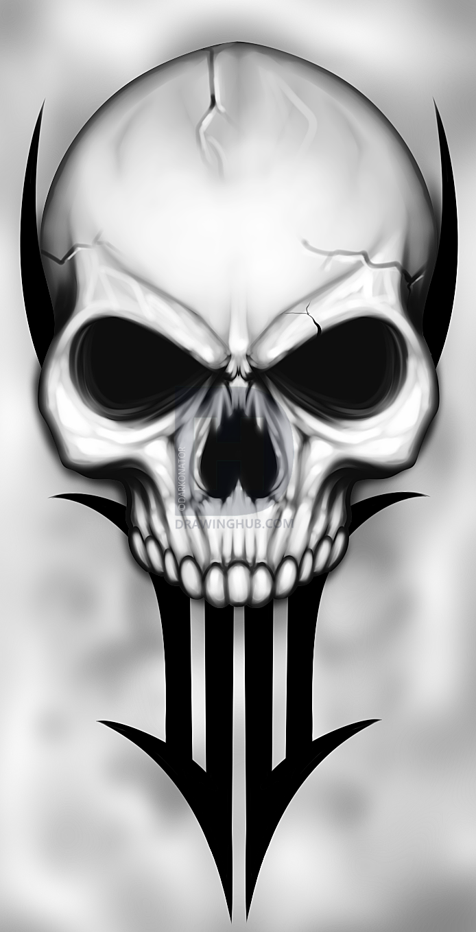 694x1358 How To Draw A Traditional Skull Tattoo, Step By Step, Drawing - Skull Tattoo Sketch