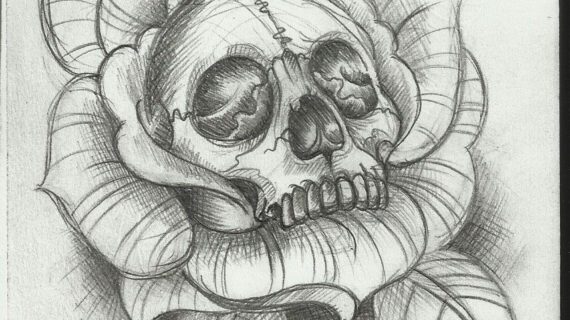 570x320 How To Draw A Skull And Rose Tattoo Anexa Tutorial - Skull With Rose Sketch