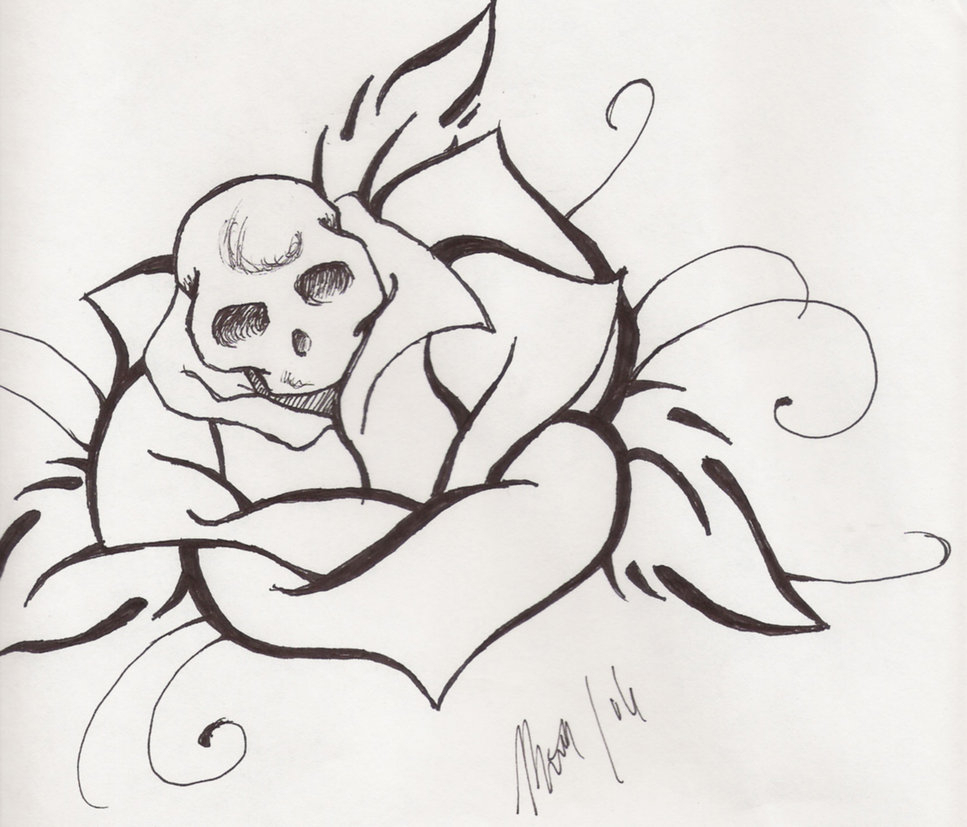 967x827 Rose And Skull Drawing Skull Rose By Undamedwolf - Skull With Rose Sketch