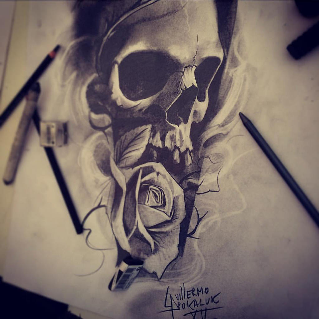 1024x1024 Skull - Skull With Rose Sketch