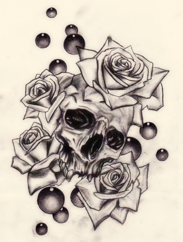 775x1024 Drawings Of Skulls And Roses Skull And Rose Drawing At Getdrawings - Skull With Rose Sketch