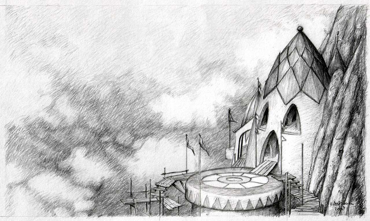 1280x765 Sky City - Sky Pencil Sketch