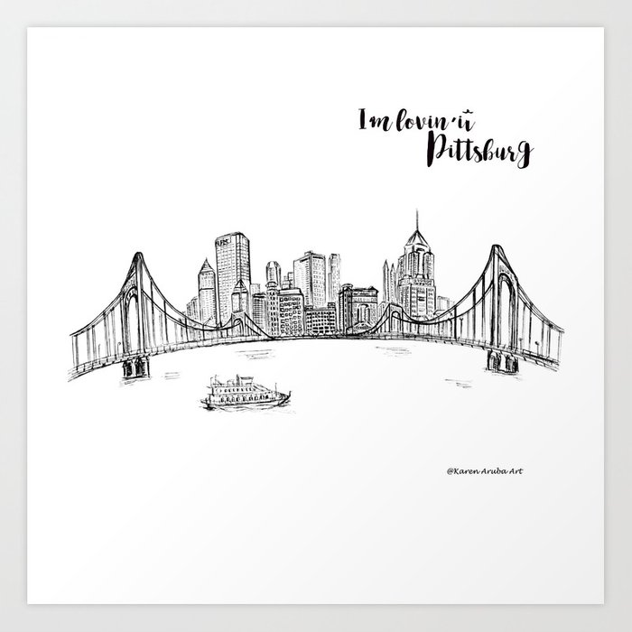 700x700 Ink Sketch Pittsburgh Skyline Art Print By Karenaruba Society6 - Skyline Sketch