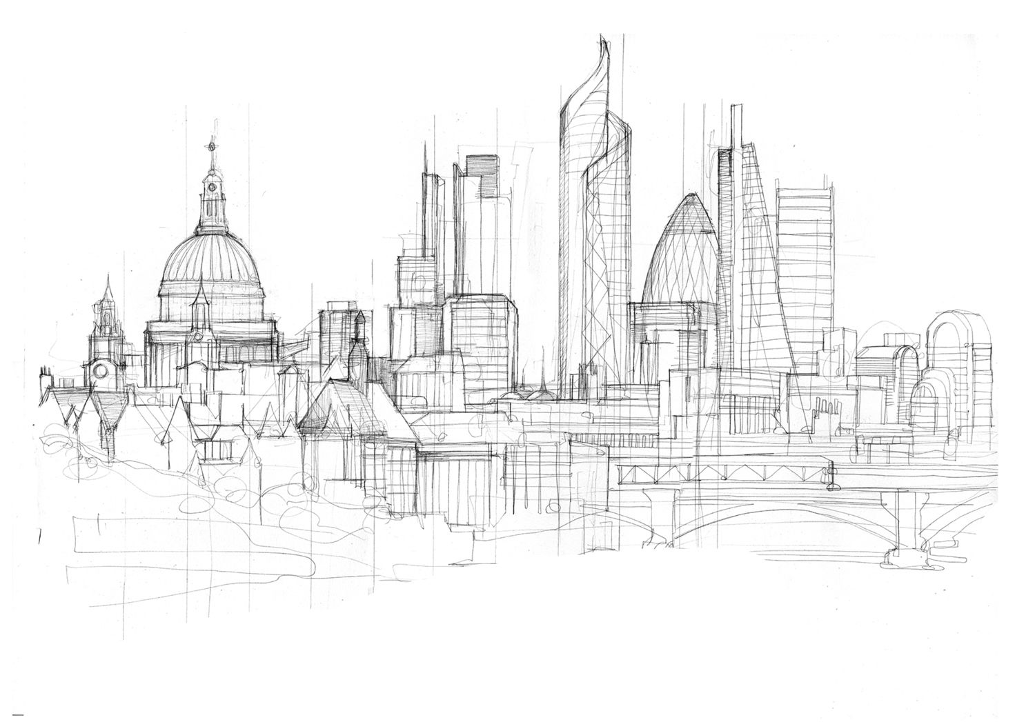 1500x1047 London Skyline Sketch Sketches Drawings, Pencil - Skyline Sketch