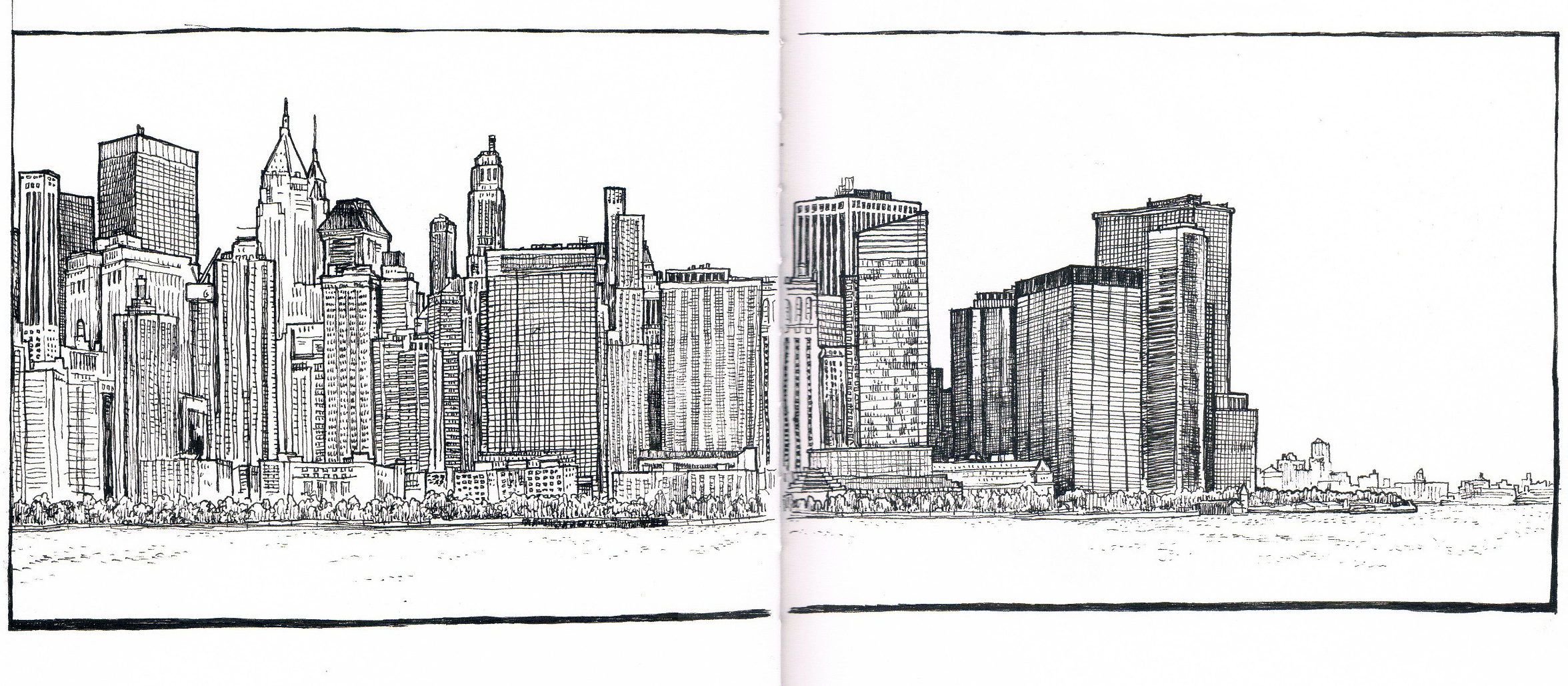 2352x1028 Manhattan Skyline From Jersey City Sketch November 2012 - Skyline Sketch