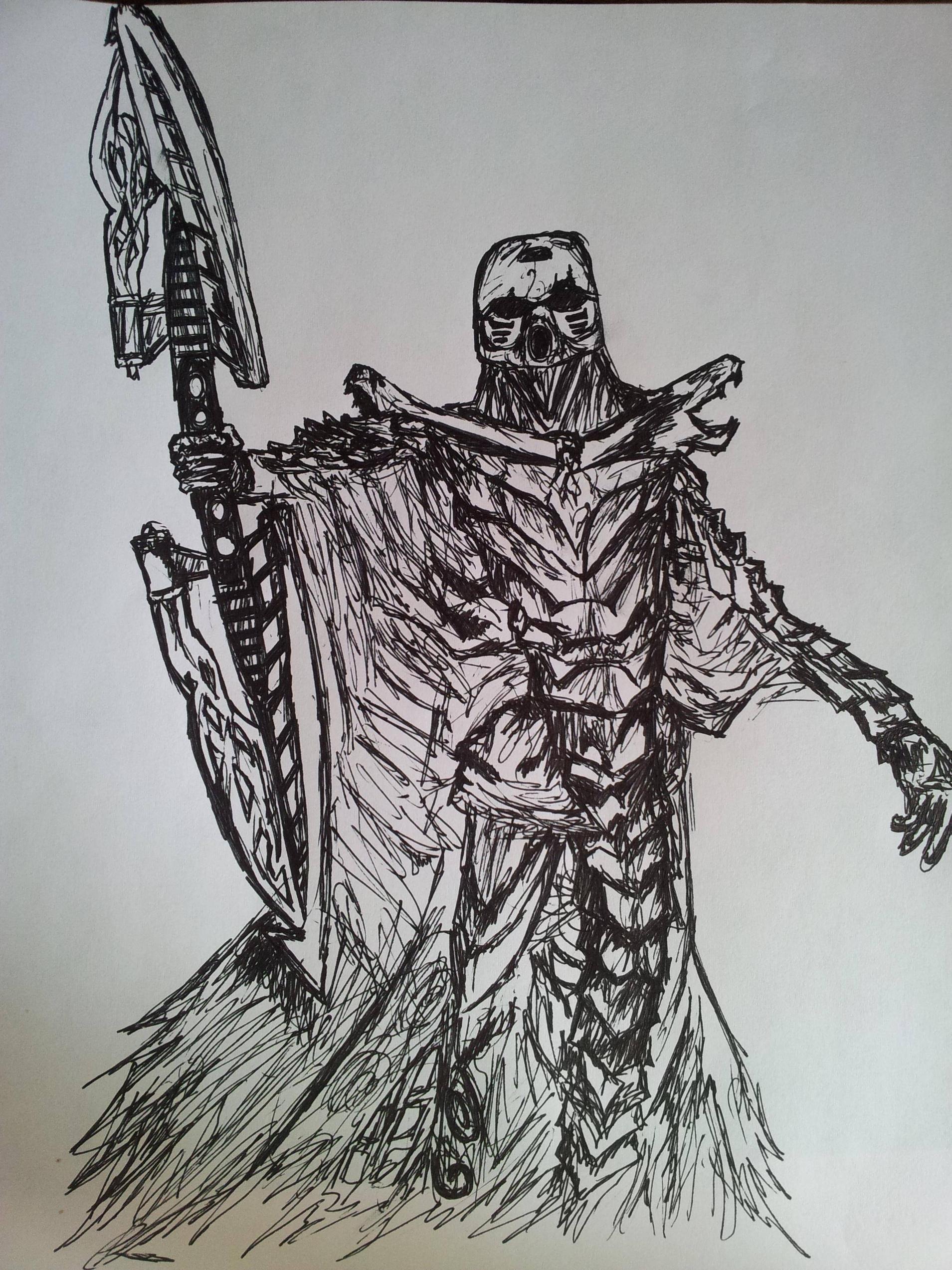 1909x2546 Sketch Of Dragon Priest With Bionicle Mask And Weapon Skyrim - Skyrim Sketch
