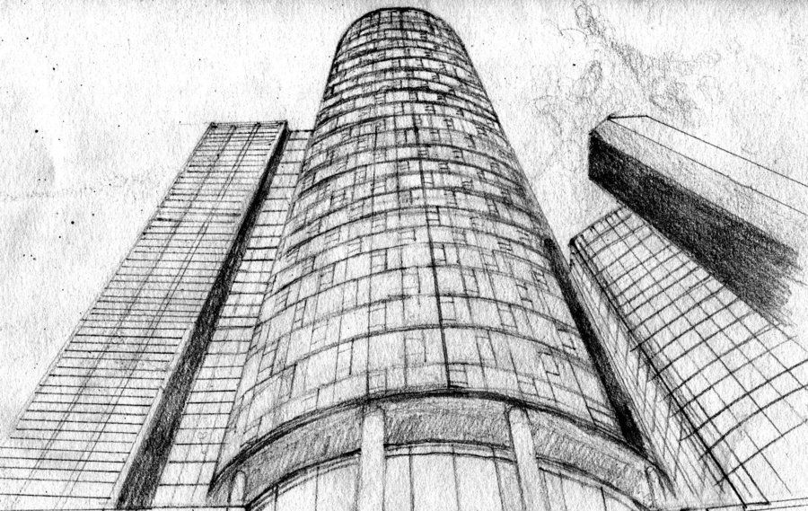900x569 Tall Buildings Sketch, Skyscrapers, Pencil Drawing By Amndesigns - Skyscraper Sketch