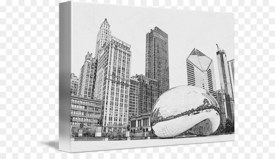 900x520 Cloud Gate Millennium Park Skyline Drawing Willis Tower - Skyscraper Sketch