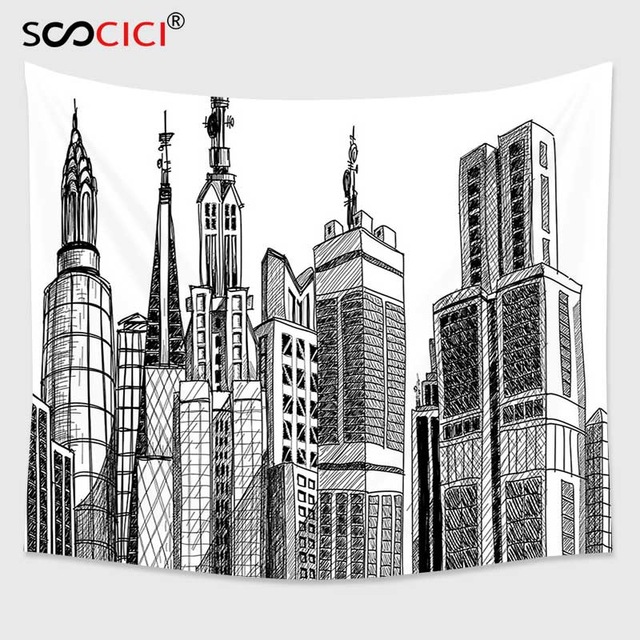 640x640 Cutom Tapestry Wall Hanging,fabric Urban Arhitecture Sketch - Skyscraper Sketch