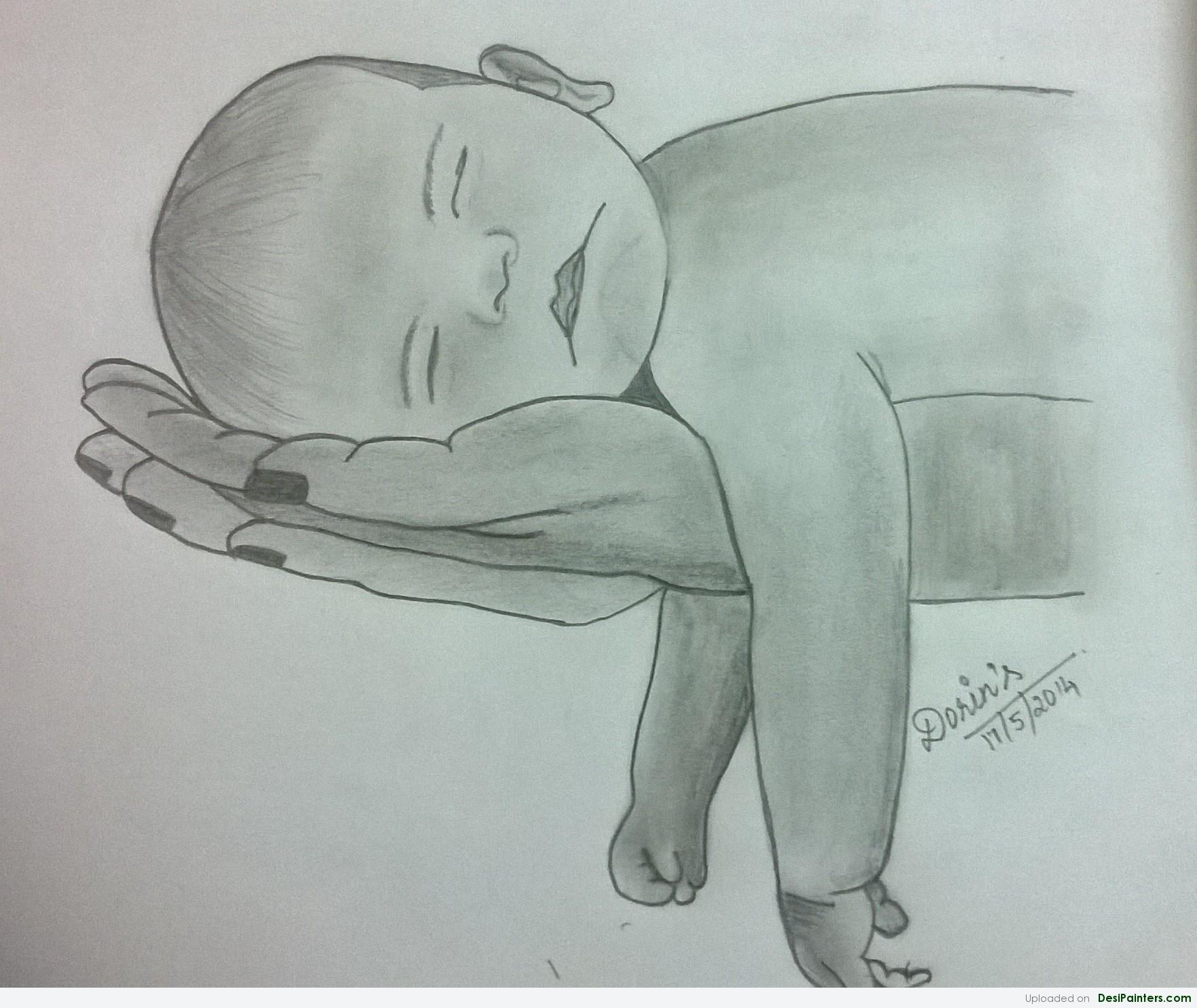 1764x1486 Pencil Sketch Of A Sleeping Baby - Sleeping Baby Sketch