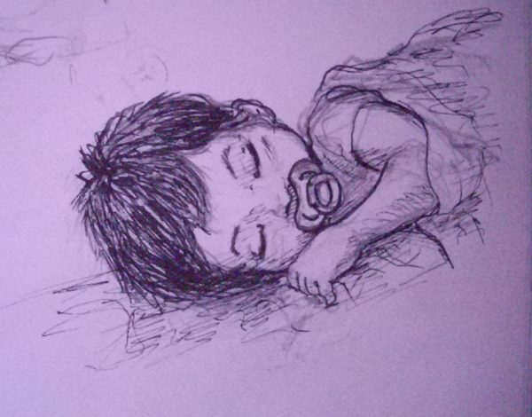 600x470 Sketch Of Sleeping Baby By Comichelle - Sleeping Baby Sketch