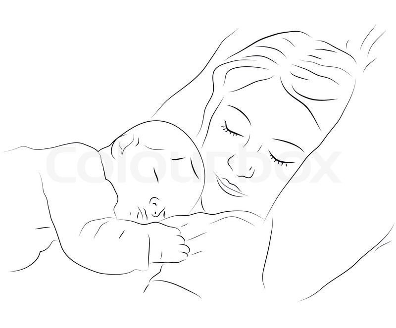 800x663 Sketchy Vector Illustration Of A Sleeping Mother With A Baby - Sleeping Baby Sketch
