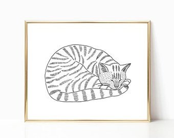 340x270 Sleeping Cat Drawing Etsy - Sleeping Cat Sketch