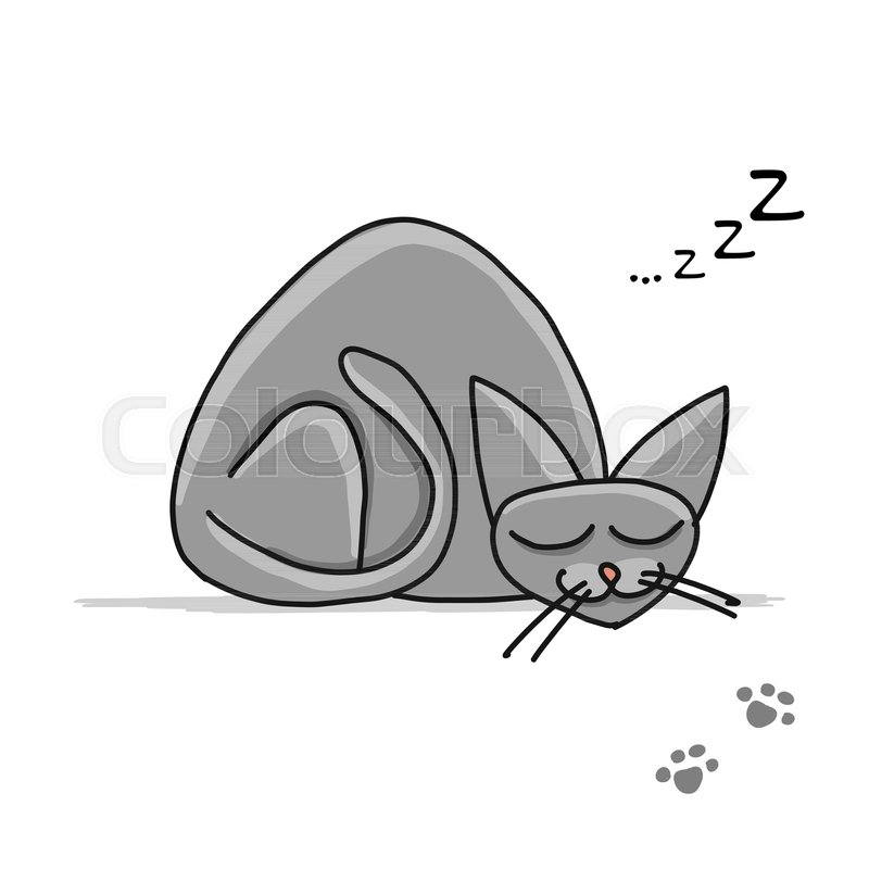 800x800 Cute Sleeping Cat, Sketch For Your Design. Vector Illustration - Sleeping Cat Sketch