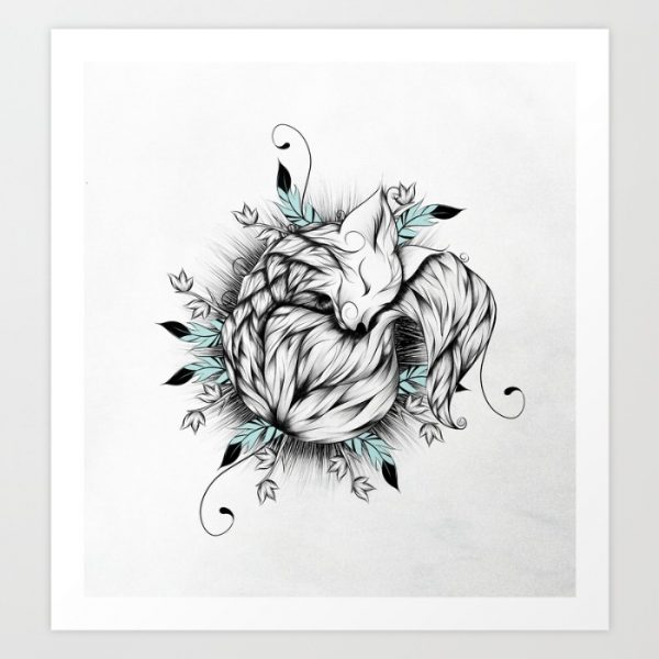 600x600 50 Amazing Art Prints Of Foxes For Your Walls - Sleeping Fox Sketch