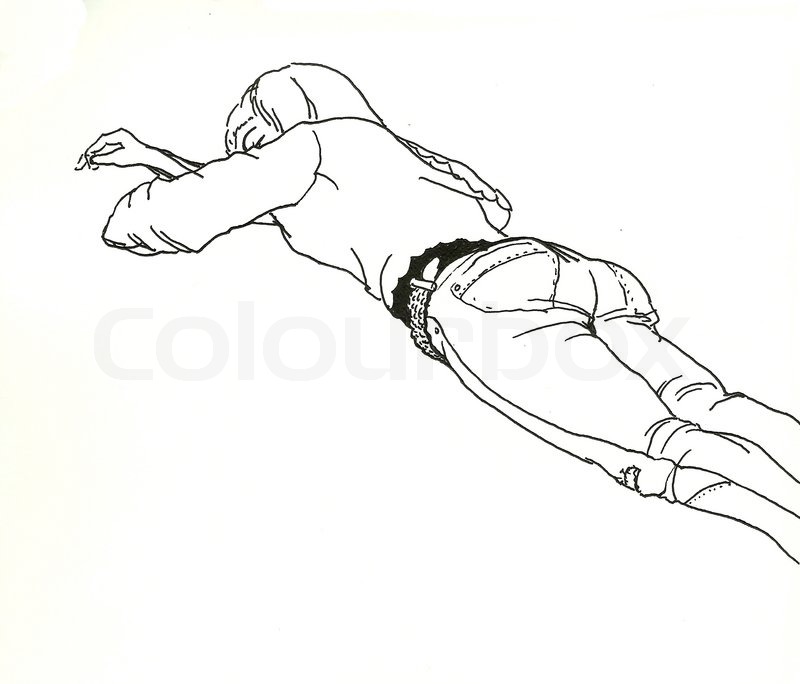 800x684 Laying Sleeping Girl Back View Line Art Drawing Stock Photo - Sleeping Girl Sketch
