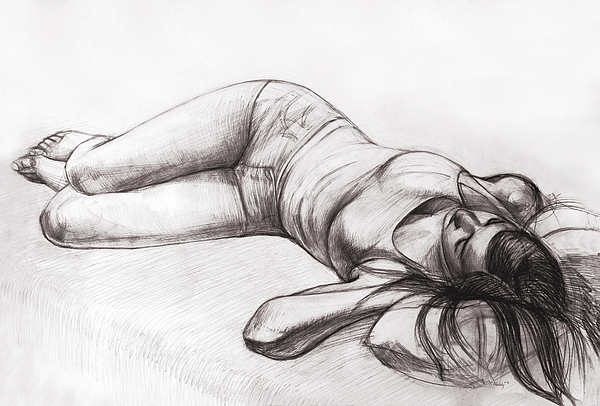 600x406 Sleeping Girl Drawing By Natoly Art - Sleeping Girl Sketch