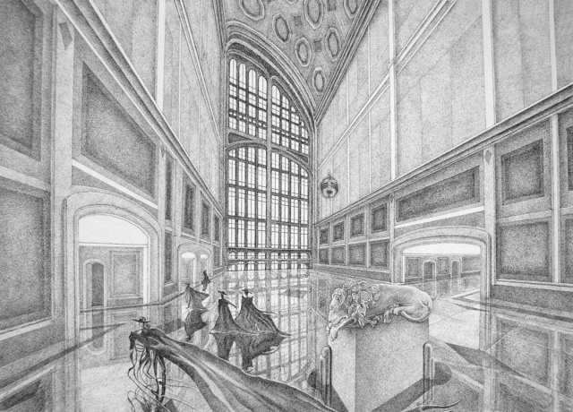 640x460 Joseph Mcfarlane Artwork The Sleeping Lion Original Drawing Pen - Sleeping Lion Sketch