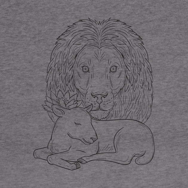 630x630 Lion Watching Over Sleeping Lamb Drawing - Sleeping Lion Sketch