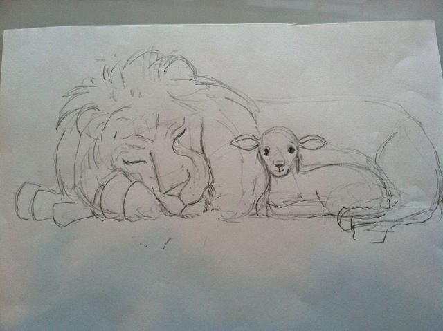 640x479 The Lion And The Lamb April Heather Art - Sleeping Lion Sketch