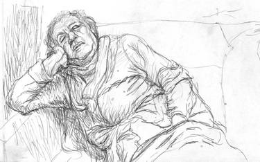 375x234 Portrait Of My Grandmother, Sleeping Drawing By German Fernandez - Sleeping Sketch