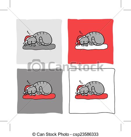 450x470 Santa Cat Sleeping, Sketch For Your Design. - Sleeping Sketch