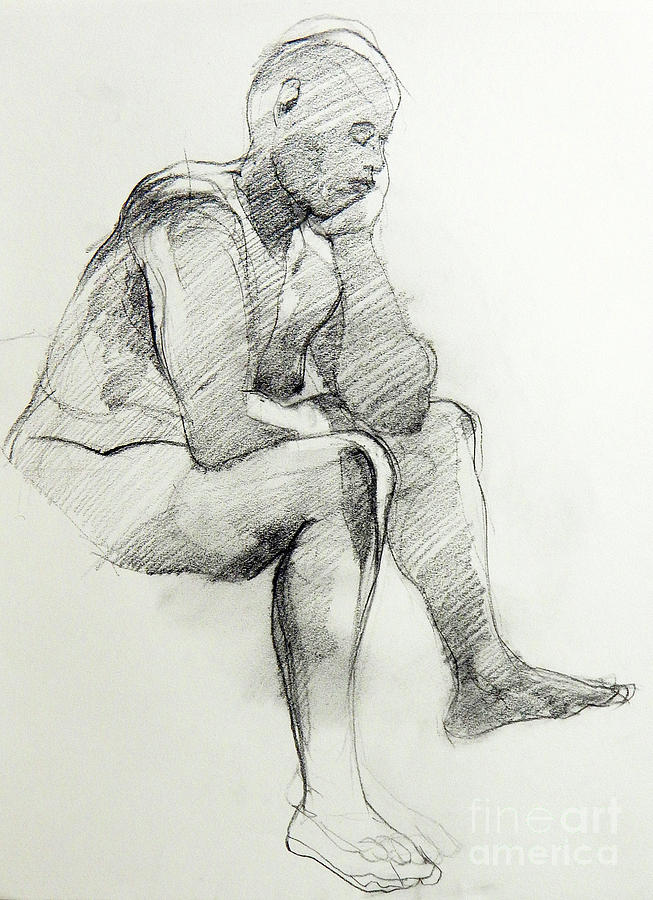 653x900 Classic Life Drawing Of A Sitting Man Sleeping Drawing By Greta Corens - Sleeping Sketch