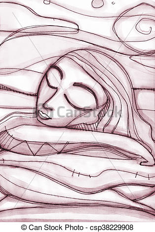 314x470 Sleeping Woman Hand Drawn Illustration. Hand Drawn Illustration Or - Sleeping Woman Sketch