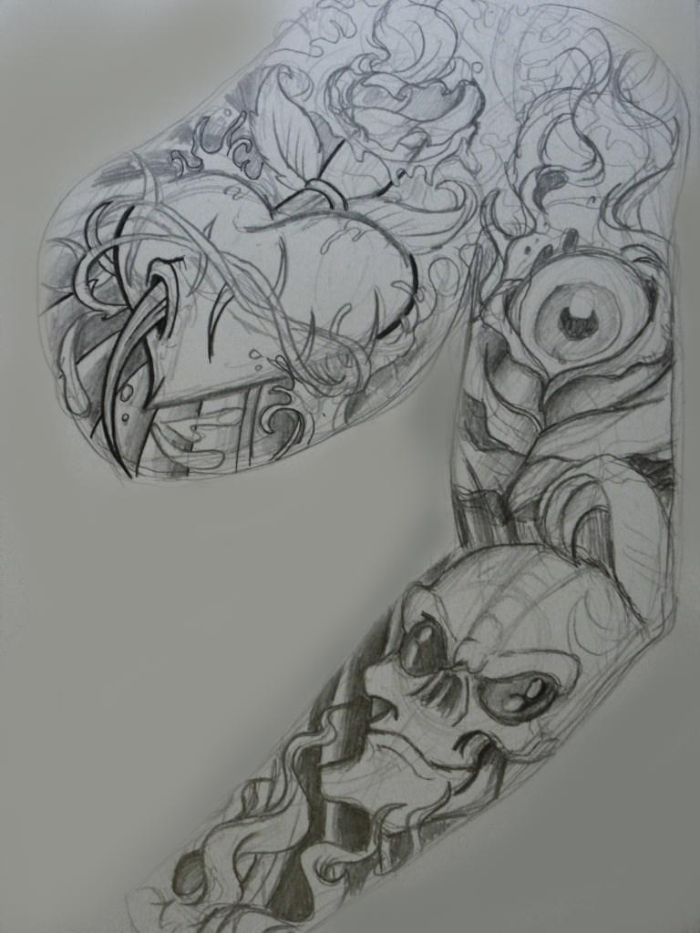 768x1024 Roughs For Tattoo Sleeve Panel By Chrisxart - Sleeve Sketch